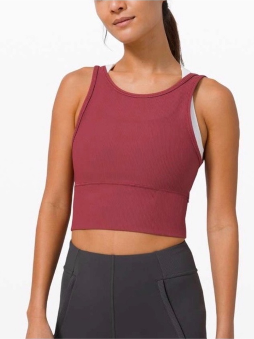 Lululemon Power Pivot Ribbed V neck Tank Top Size 4 Chianti Red Workout Gym Yoga